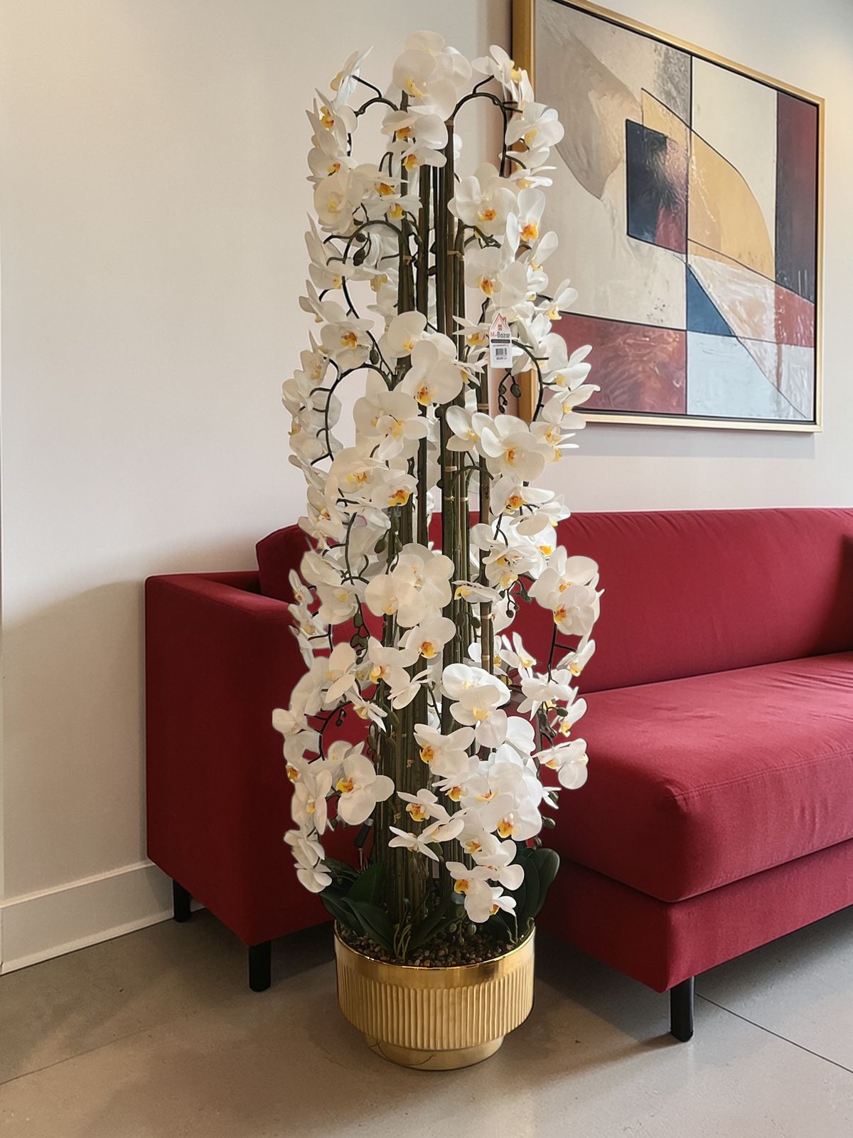Luxury White Orchid Artificial Flower Arrangement with Gold Decorative Vase