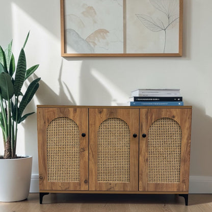 2 & 3 Door Multi-Purpose Natural Rattan Wood Storage Cabinet