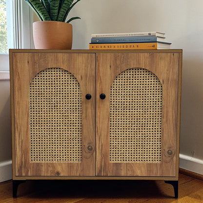 2 & 3 Door Multi-Purpose Natural Rattan Wood Storage Cabinet