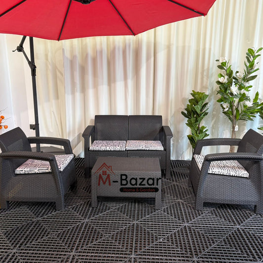 طقم جلوس حديقة حديث - وسادة سوداء ومزخرفة