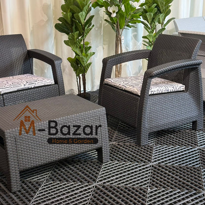طقم جلوس حديقة حديث - وسادة سوداء ومزخرفة