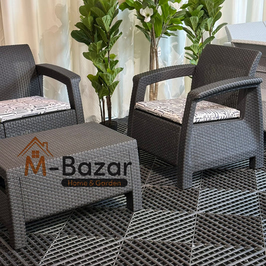 طقم جلوس حديقة حديث - وسادة سوداء ومزخرفة