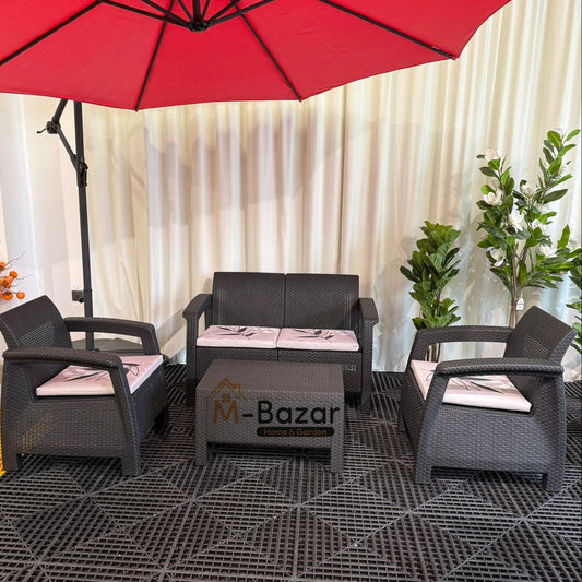 طقم جلوس حديقة حديث - وسادة سوداء ومزخرفة