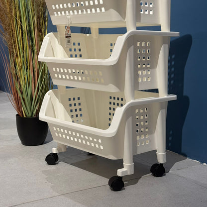 Modern 3-Tier Plastic Storage Cart with Wheels – Multi-Purpose Organizer
