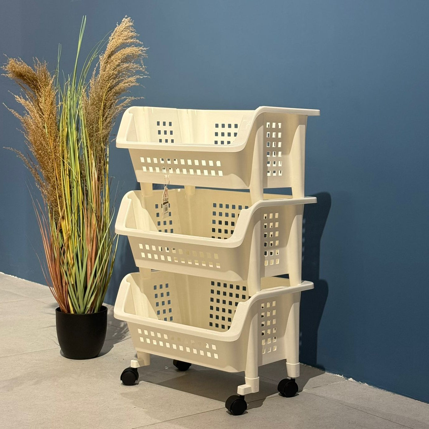Modern 3-Tier Plastic Storage Cart with Wheels – Multi-Purpose Organizer