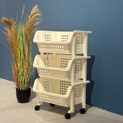 Modern 3-Tier Plastic Storage Cart with Wheels – Multi-Purpose Organizer