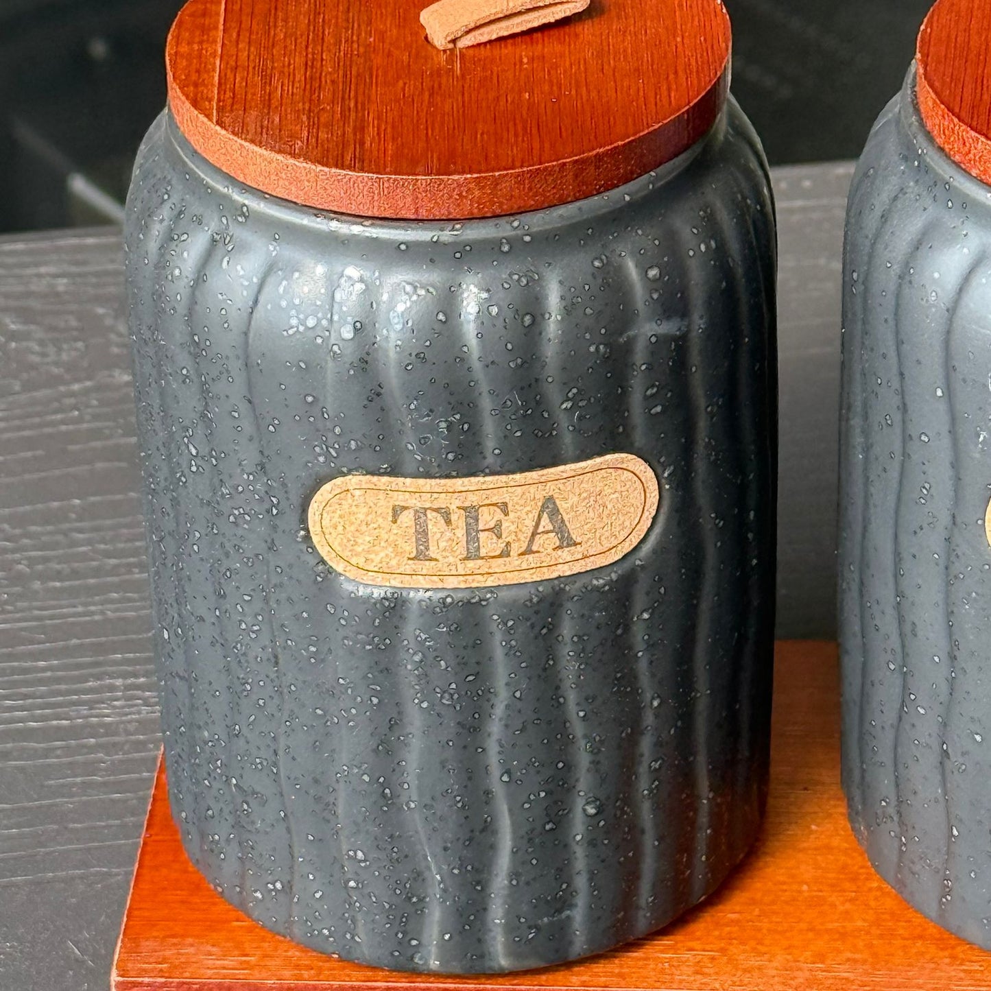 Elegant Ceramic Coffee, Sugar & Tea Storage Jar Set with Wooden Lids