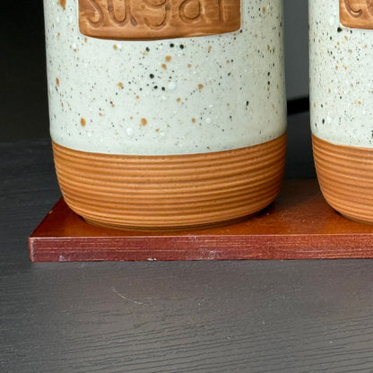 Luxury Ceramic Coffee, Sugar & Tea Storage Jar Set with Wooden Lids