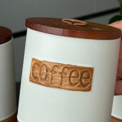 Luxury Ceramic Coffee, Sugar & Tea Storage Jar Set with Wooden Lids