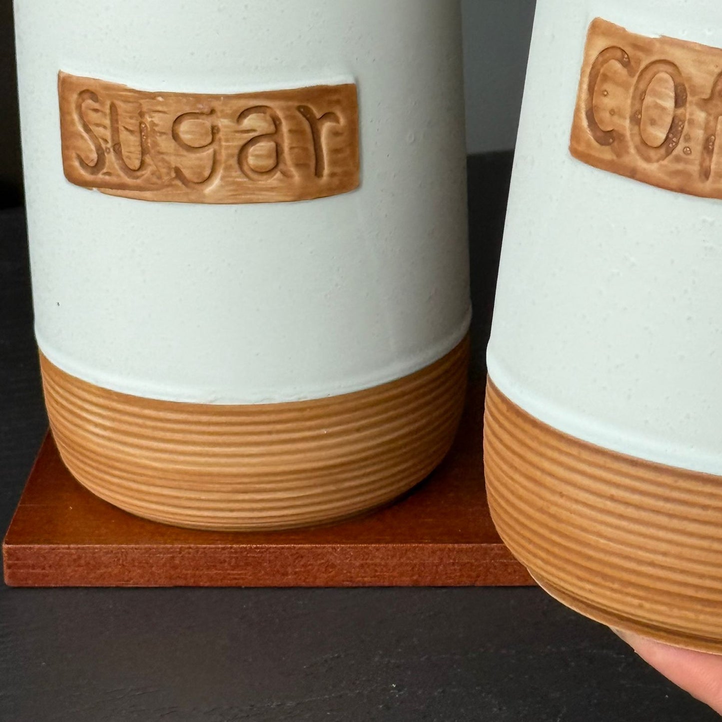 Luxury Ceramic Coffee, Sugar & Tea Storage Jar Set with Wooden Lids