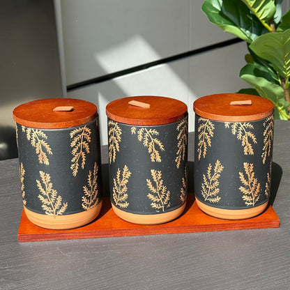 Luxury Ceramic Storage Jar Set with Wooden Lids & Stand