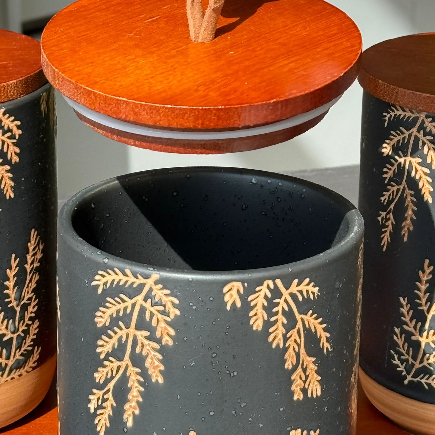 Luxury Ceramic Storage Jar Set with Wooden Lids & Stand