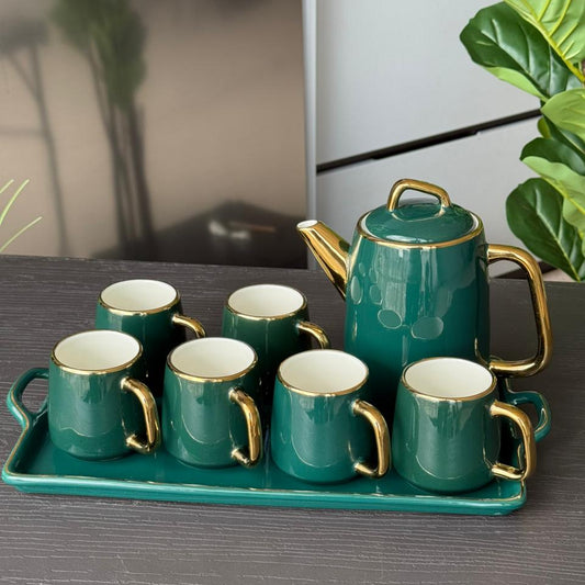 Luxury Ceramic Tea Set with Tray – 8 Pieces