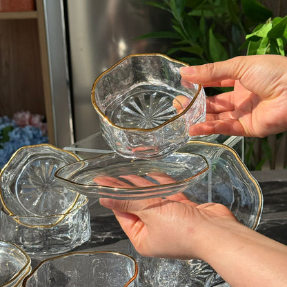 Elegant Glass Snack Serving Bowls with Plates – 12 Pieces