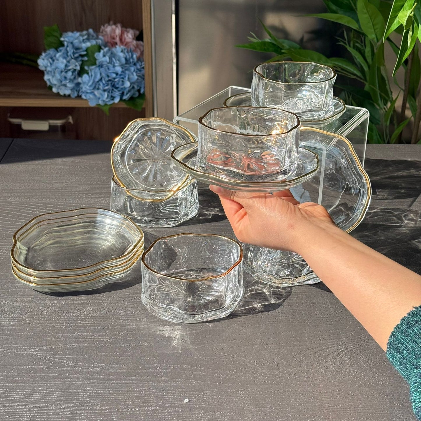 Elegant Glass Snack Serving Bowls with Plates – 12 Pieces