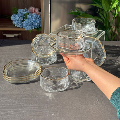 Elegant Glass Snack Serving Bowls with Plates – 12 Pieces