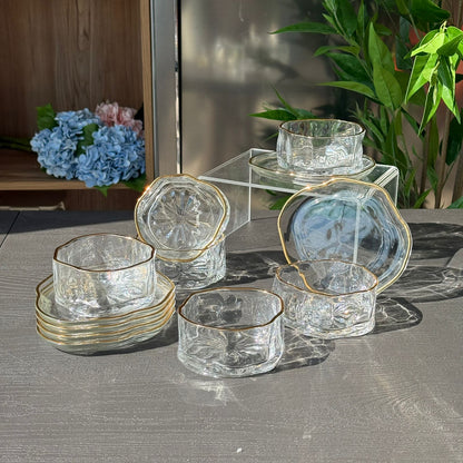 Elegant Glass Snack Serving Bowls with Plates – 12 Pieces