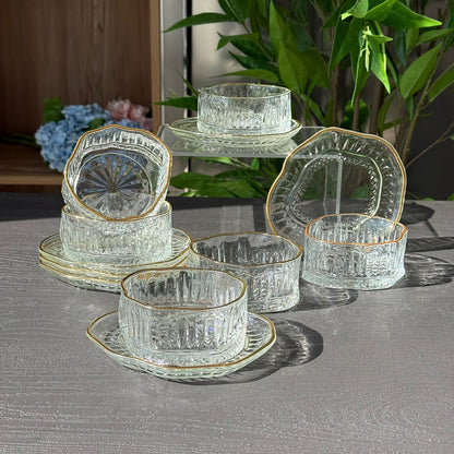 Elegant Glass Snack Serving Bowls with Plates – 12 Pieces