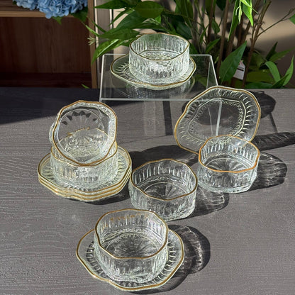 Elegant Glass Snack Serving Bowls with Plates – 12 Pieces