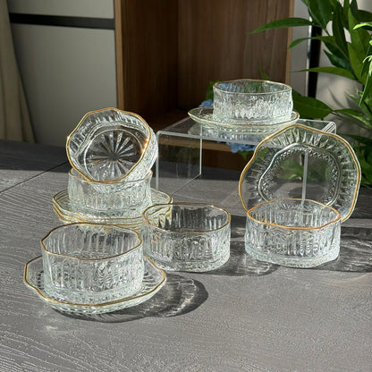 Elegant Glass Snack Serving Bowls with Plates – 12 Pieces