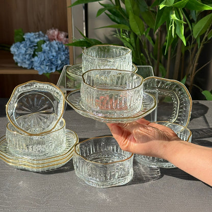 Elegant Glass Snack Serving Bowls with Plates – 12 Pieces