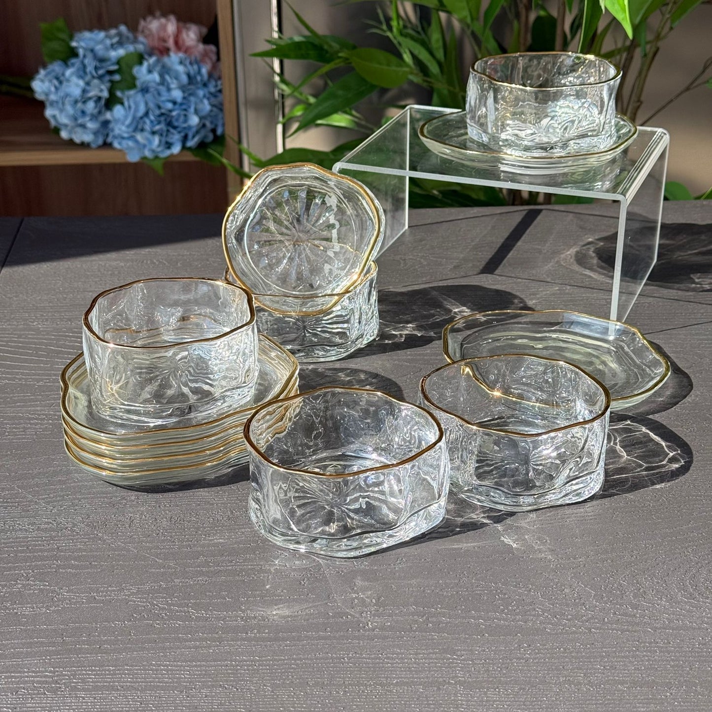 Elegant Glass Snack Serving Bowls with Plates – 12 Pieces