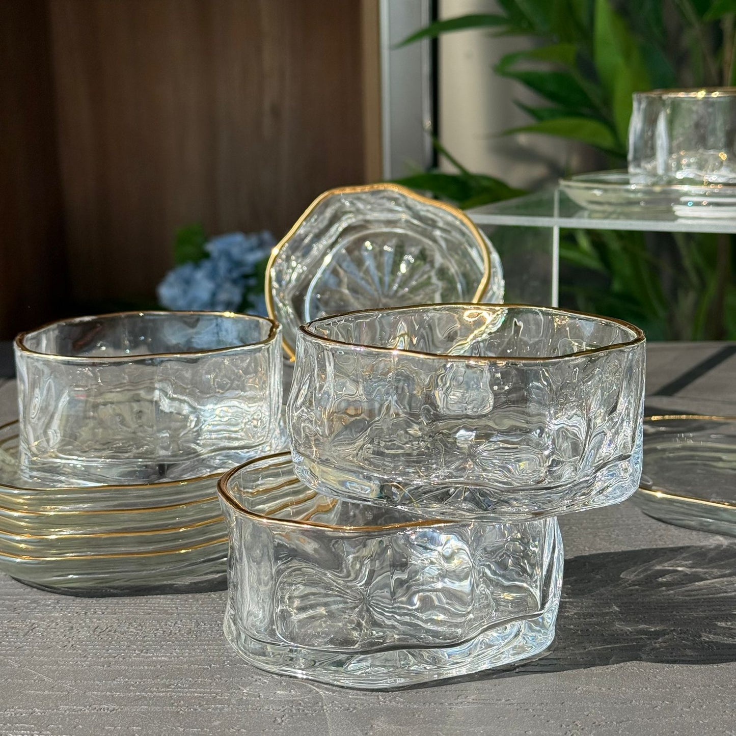 Elegant Glass Snack Serving Bowls with Plates – 12 Pieces