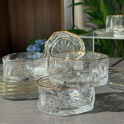 Elegant Glass Snack Serving Bowls with Plates – 12 Pieces