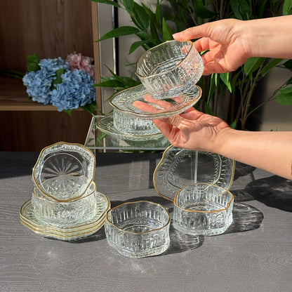 Elegant Glass Snack Serving Bowls with Plates – 12 Pieces