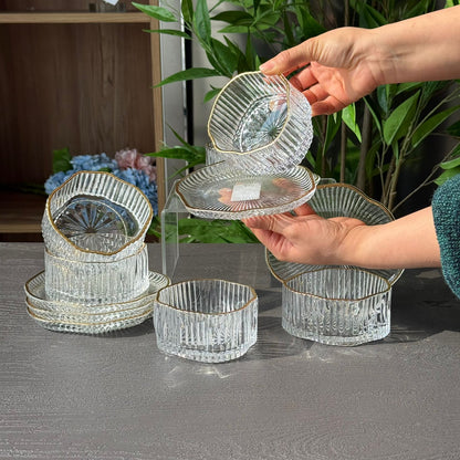 Elegant Glass Snack Serving Bowls with Plates – 12 Pieces