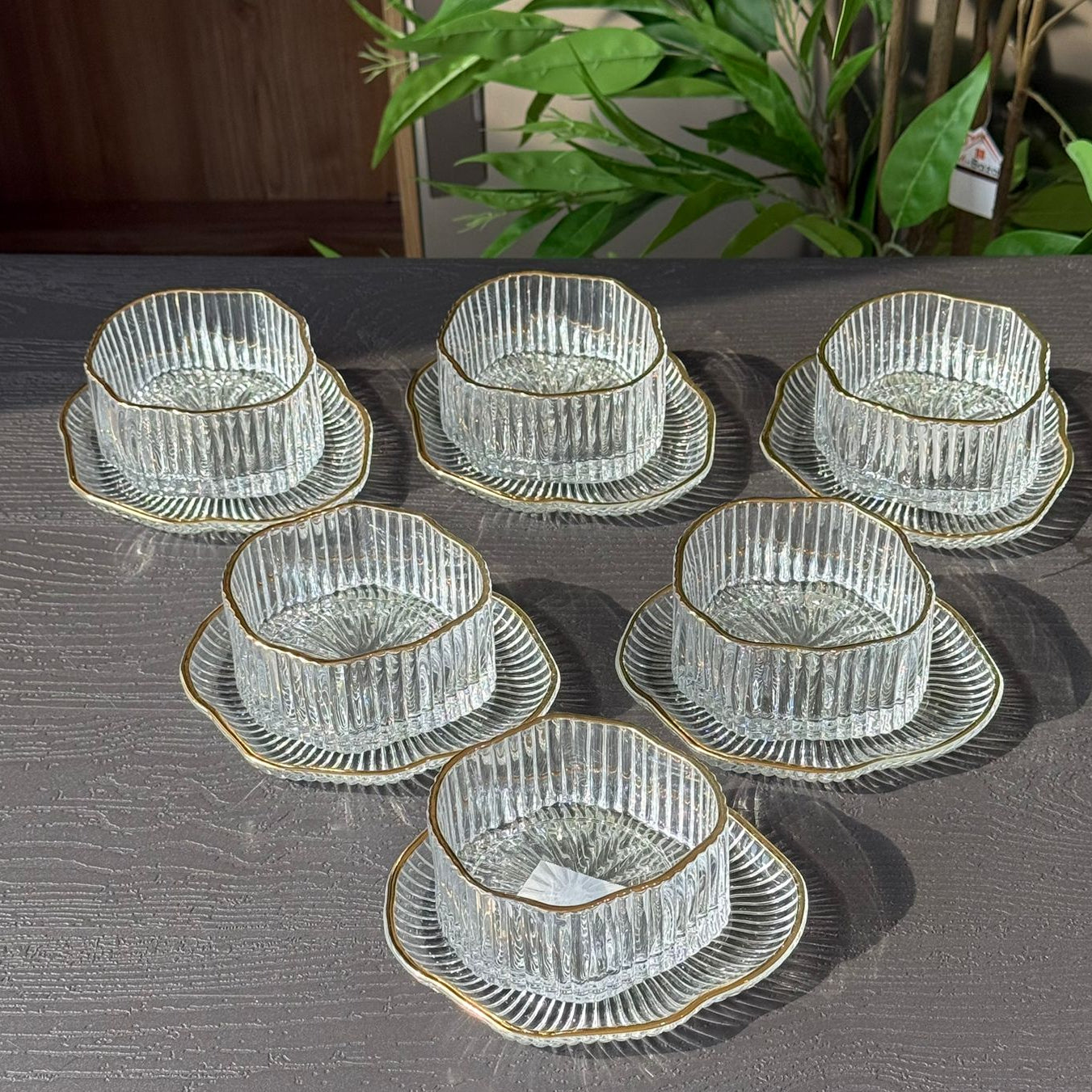 Elegant Glass Snack Serving Bowls with Plates – 12 Pieces