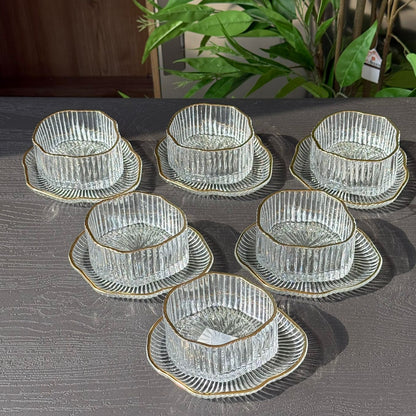 Elegant Glass Snack Serving Bowls with Plates – 12 Pieces