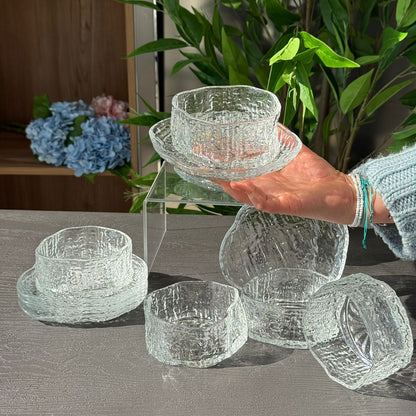 Elegant Glass Snack Serving Bowls with Plates – 12 Pieces