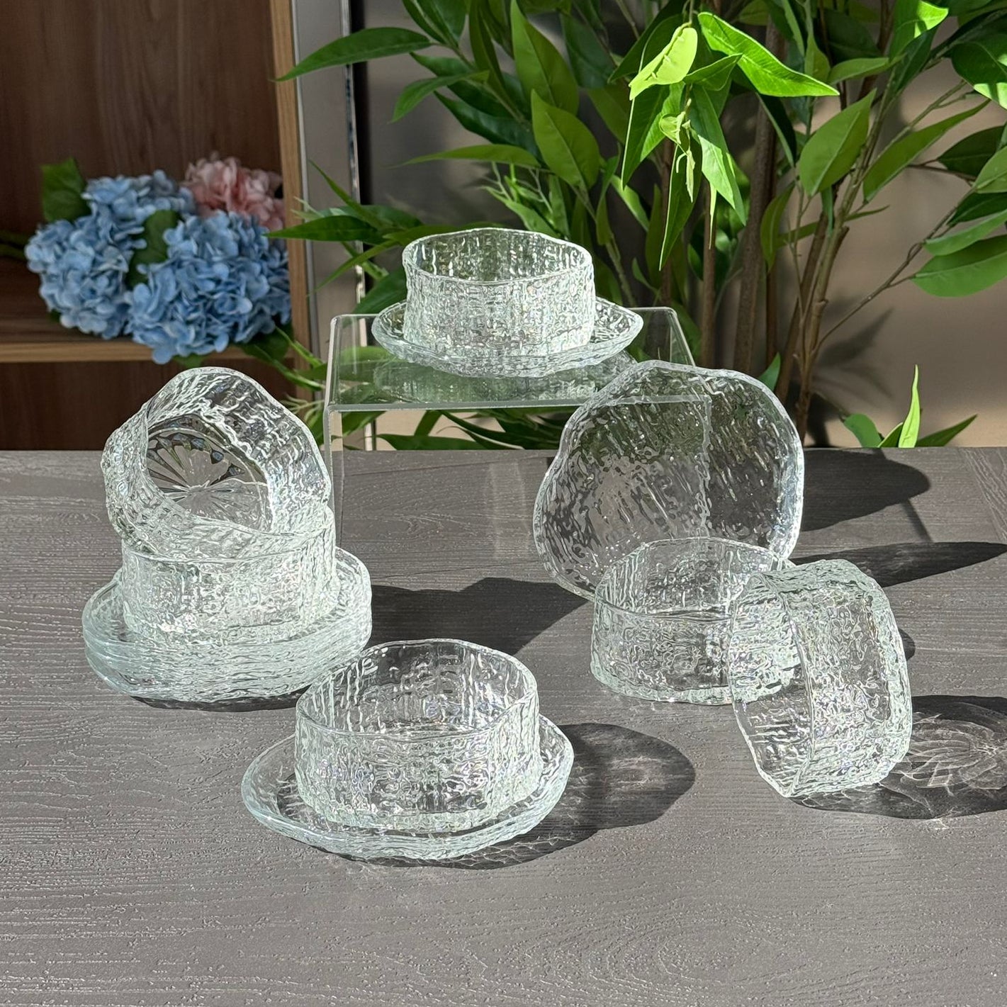 Elegant Glass Snack Serving Bowls with Plates – 12 Pieces