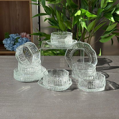 Elegant Glass Snack Serving Bowls with Plates – 12 Pieces