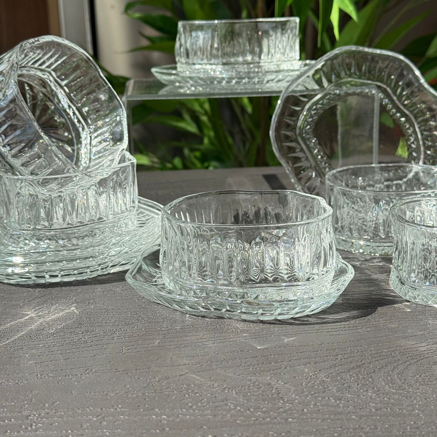 Elegant Glass Snack Serving Bowls with Plates – 12 Pieces