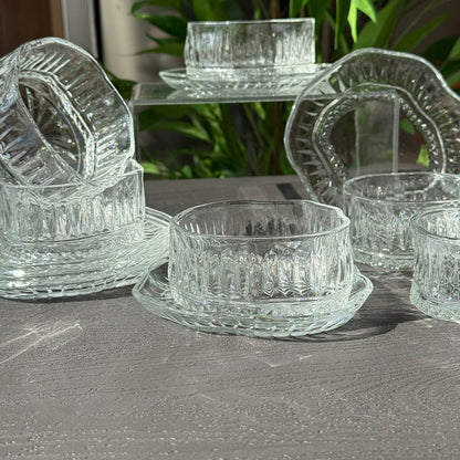 Elegant Glass Snack Serving Bowls with Plates – 12 Pieces