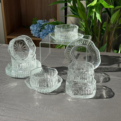 Elegant Glass Snack Serving Bowls with Plates – 12 Pieces