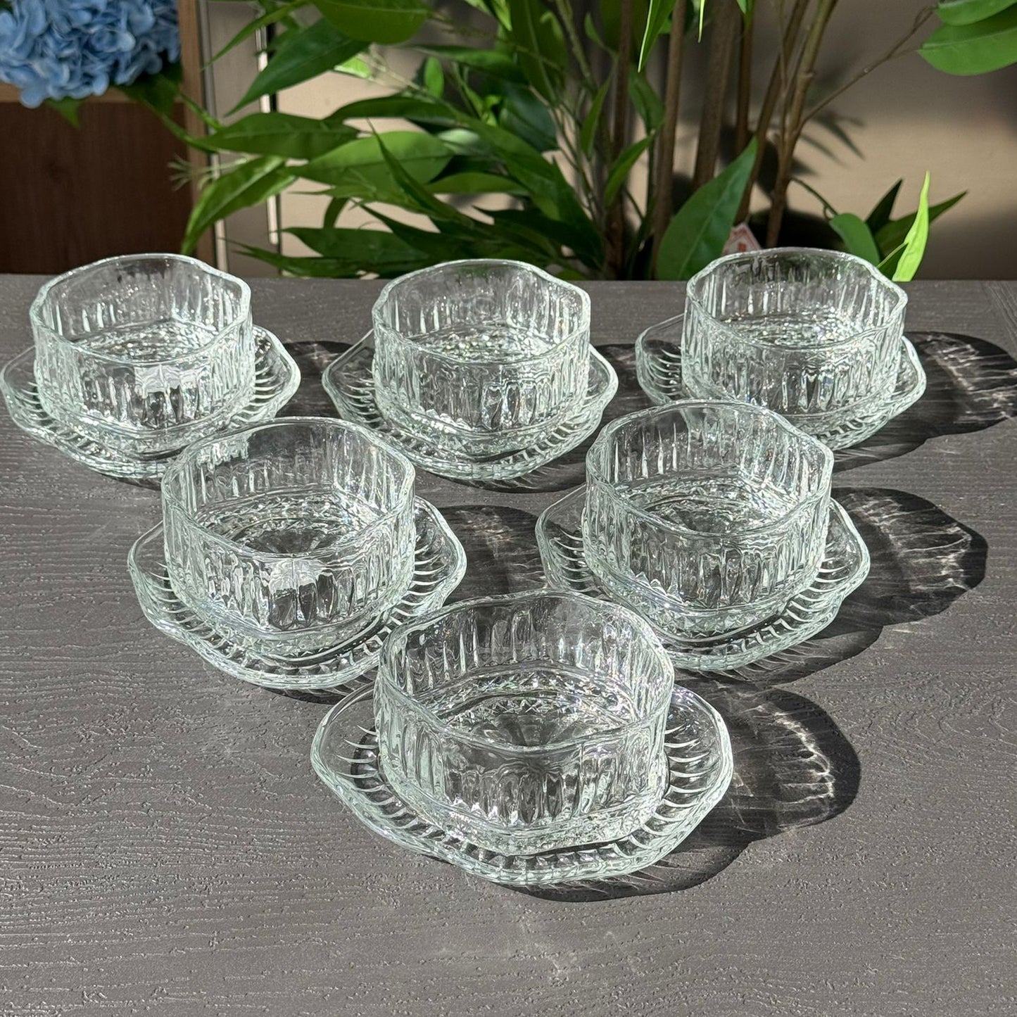 Elegant Glass Snack Serving Bowls with Plates – 12 Pieces