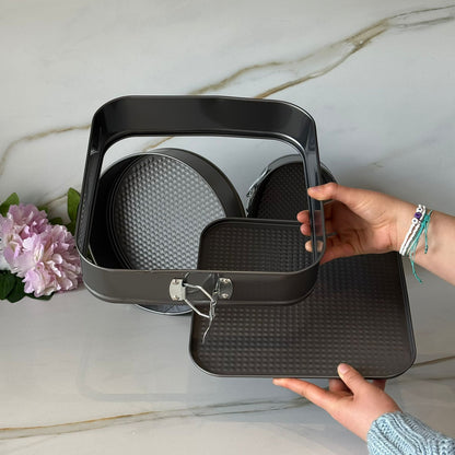 3-Pieces Non-Stick Springform Cake Pan Set – Heart, Round & Square Shapes