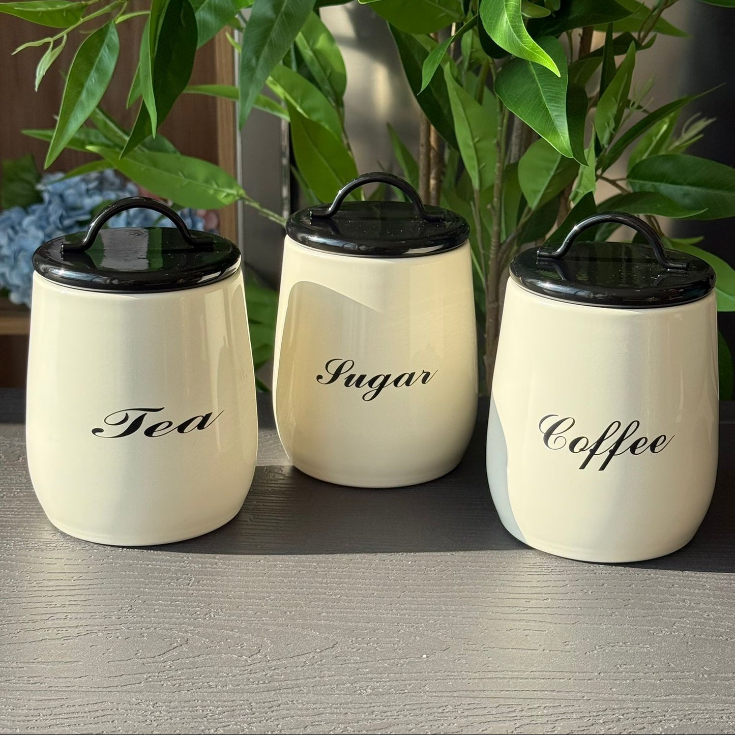 Elegant Metallic Kitchen Jar Set – Coffee, Sugar & Tea Storage