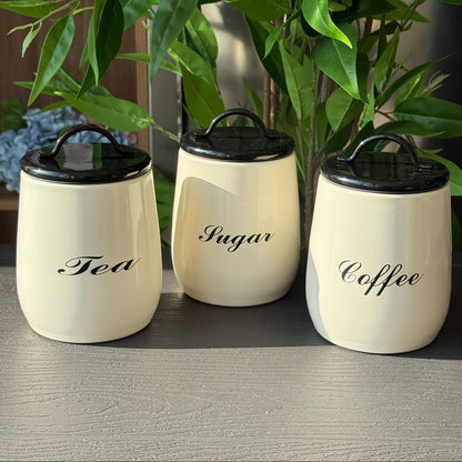 Elegant Metallic Kitchen Jar Set – Coffee, Sugar & Tea Storage
