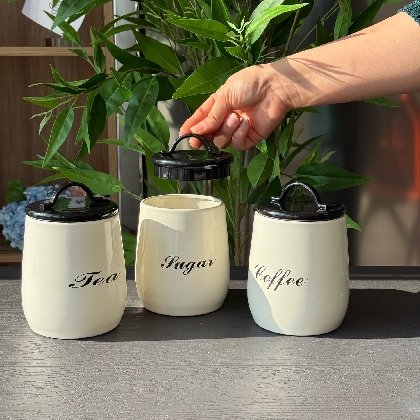 Elegant Metallic Kitchen Jar Set – Coffee, Sugar & Tea Storage