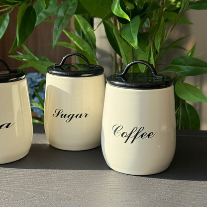Elegant Metallic Kitchen Jar Set – Coffee, Sugar & Tea Storage