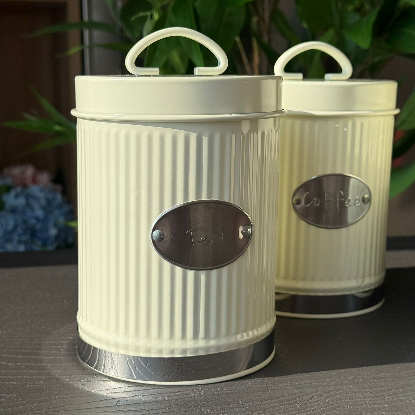 Luxury Metallic Kitchen Storage Jar Set – Coffee, Sugar & Tea