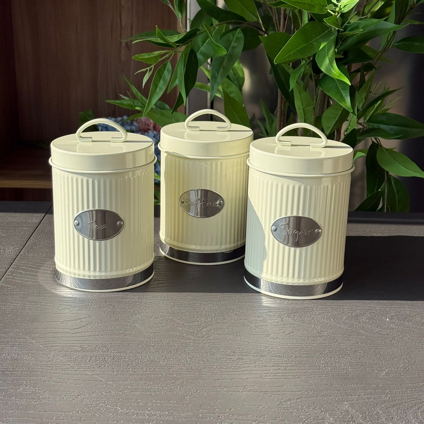 Luxury Metallic Kitchen Storage Jar Set – Coffee, Sugar & Tea