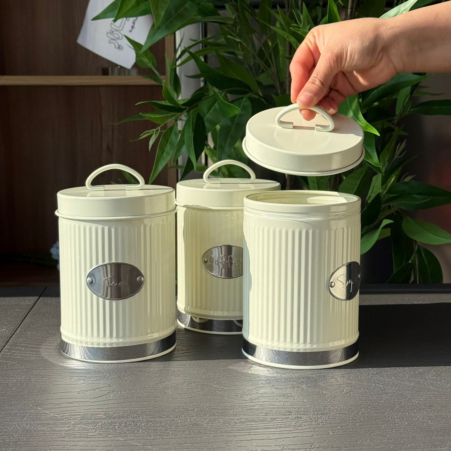 Luxury Metallic Kitchen Storage Jar Set – Coffee, Sugar & Tea