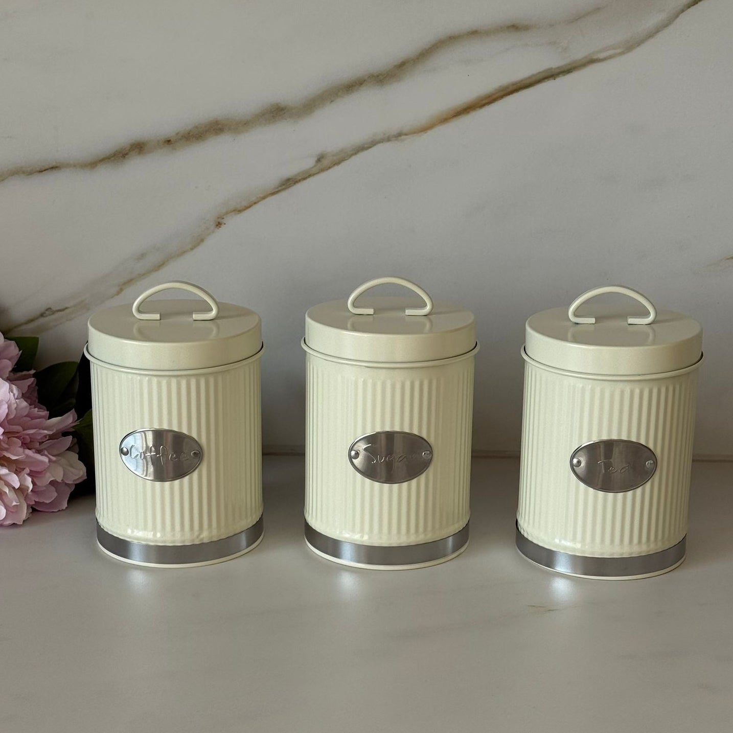 Luxury Metallic Kitchen Storage Jar Set – Coffee, Sugar & Tea