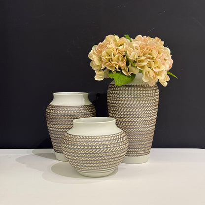 Modern Ceramic Decorative Vase Set – 3 Pieces with Geometric Pattern