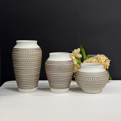 Modern Ceramic Decorative Vase Set – 3 Pieces with Geometric Pattern